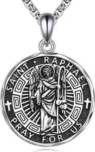 Saint Raphael Patron St Necklace Sterling Silver Religious Gifts for Women Men - Picture 1 of 6