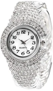 Women Girls Elegant Rhinestone Bangle Bracelet Round Dial Luxury Wristwatch - Picture 1 of 3