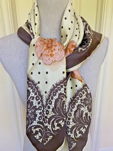 NWT Vintage Italy BEAUTIFUL cochni heavy silk Floral Scarf  35"X34" BRN/CREAM - Picture 1 of 8