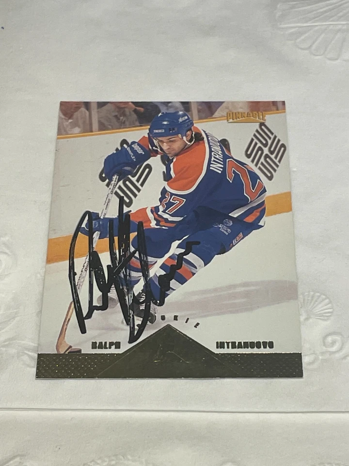1996-97 Pinnacle Oilers Hockey Card #237 Ralph Intranuovo HAND SIGNED AUTO - Image 1 of 1