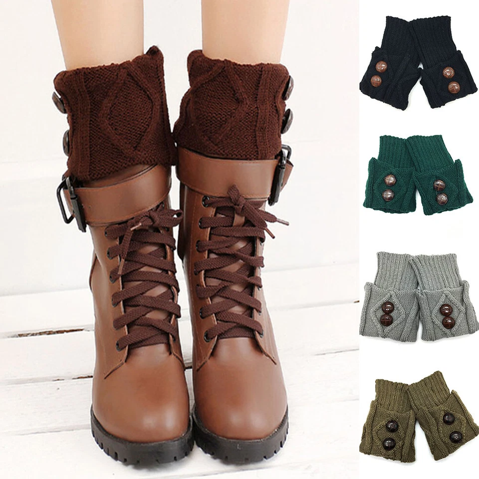 Invierno Calentador de Piernas Cortas Moda Botón Crochet Tejido Bota Calcetines Toppers Puños Foto 1 de 4