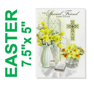Easter Card - FRIEND - 7.5"X5.25" - Cross Flowers Tulips Female Ladies Mens Male - Picture 1 of 2