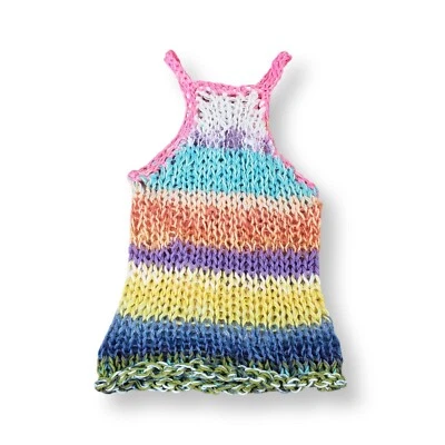 Camiseta sin mangas hecha a mano tejida a mano Y2K colorida rosa a rayas tejida a mano malla transparente pequeña Foto 1 de 4