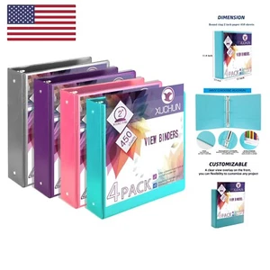 4Pack 2 Inch Round 3 Ring Binder View Binders with 2 Pockets,Holds 450 Sheets... - Picture 1 of 8