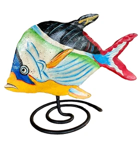 LG Metal Freestanding Saltwater Ocean Tropical FISH ART SCULPTURE Coil Stand 6" - Picture 1 of 16