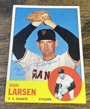 Don Larsen Signed 1963 Topps #163 Yankees SF Giants Autographed Baseball Card