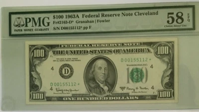 1963A $100 PMG58 EPQ CHOICE ABOUT UNC FED RESERVE NOTE *STAR*  CLEVELAND    9039 - Image 1 of 4