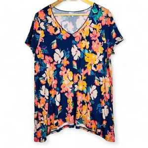 Blue Illusion Ultra Soft T-shirt Womens Plus Sz 3L 20 Blue Floral Casual Comfort - Picture 1 of 7