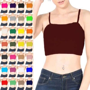 Womens Ladies Plain Bandeau Sleeveless Strappy Camisole Active Wear Bra Crop Top - Picture 1 of 55