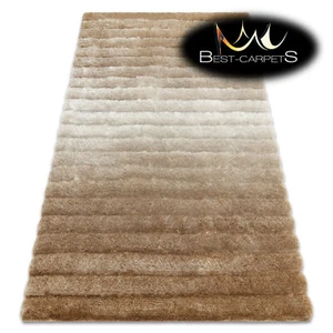 Amazing structural SHAGGY Rug "FLIM" lines beige two fleece levels High Quality - Picture 1 of 6