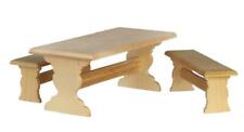 Dolls House Bare Wood Picnic Table and Bench Set Miniature Garden Furniture 1:12