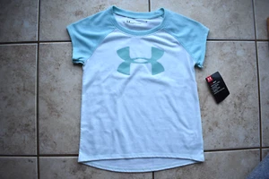 New Kids Girls Youth Under Armour T-Shirt Top Shirt Size 5 Rift Blue Free Ship - Picture 1 of 3