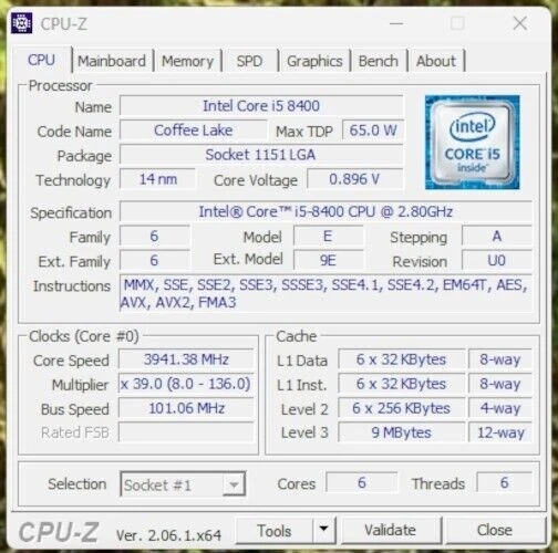 Intel Core i5 8400, 2,8 GHz (Boost 4,00 GHz) 6 core 6 thread SOCKET 1151 - Immagine 1 di 1