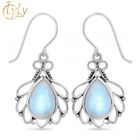 925 Sterling Silver Earing Rainbow Moostone Earing 8X12 Pear Jewelry Gift Women
