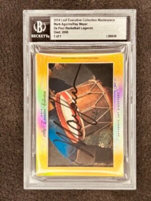 Mark Aguirre & Ray Meyer 2014 Leaf Masterpiece Cut Signature card 1/1 JSA DePaul - Image 1 of 2