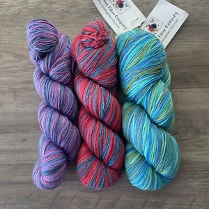 (3 Skeins) Ladybug Fiber Co Colorful Self-Striping Sock Yarn Merino Wool/Silk - Picture 1 of 5