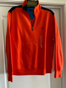 $89.50 NWT NEW MENS NAUTICA SWEATER JACKET M ORANGE FANCY QUALITY ZIP ZIPPER - Picture 1 of 7