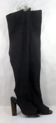 Черный 4,5 «Высокий блок каблук с открытым носком эластичный над колена ботинки женщин размер 9 - Изображение 1 из 4