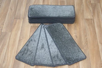 14 Carpet Stair Case Treads Majestic Grey 609 Saxony Large Pads  20cm x 50cm x14 - Image 1 of 4
