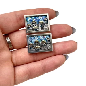 Cuff Links Roman Glass Jerusalem Sterling Silver & 14k Gold Gift For Men Jewelry - Picture 1 of 9