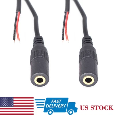 2x 3.5mm Female Jack to Bare Wire Open End TS 2 Pole Mono 1/8" Audio Cable 10cm - Image 1 of 4