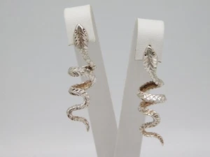 VINTAGE STERLING SILVER FIGURAL COILED SNAKE SERPENT EARRINGS - Picture 1 of 5