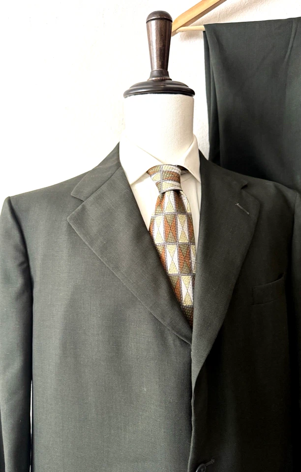 Vintage Palm Beach Suit NEW NOS 48L Long - 42W x 29L+ Dark Green Trevira 70s USA - Image 1 of 4