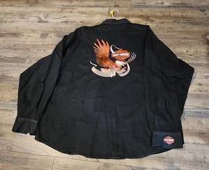 Harley Davidson Shirt Mens XL Black Denim Eagle Embroidered Button Down #2024 - Picture 1 of 7