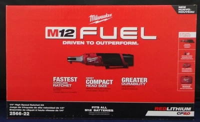 Milwaukee 2566-22 M12 Fuel 1/4” Hi-Speed Ratchet Kit W 2 Battery + Charger NEW - Image 1 of 4