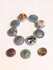 Ginger Snaps Interchangeable Bracelet Silver Tone + 7 Charms Enamel Rhinestone - Picture 1 of 6