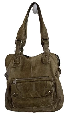 Perlina Brushed Leather Hobo Shoulder Bag Purse Olive Green Zipper Large - Image 1 of 4