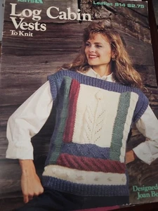 Leisure Arts Log Cabin Vests Knitting Pattern Leaflet 814 - Picture 1 of 2