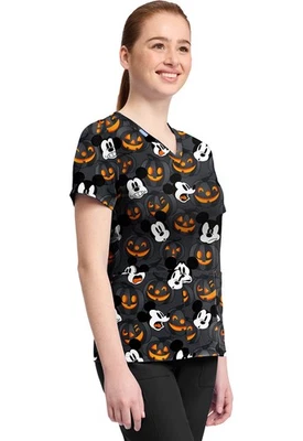 Mickey Mouse Cherokee Scrubs Tooniforms Halloween Disney V Neck Top TF796 MKZS - Image 1 of 4