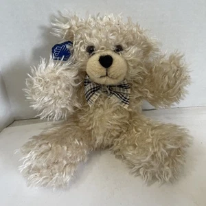 Vintage Applause Teddybär 10 Zoll groß blau kariert Schleife kräuseliges Fell - Bild 1 von 9