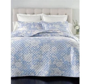 CHARTER CLUB Blue Floral Quilted TWIN 2 Pc Coverlet Set - Picture 1 of 7
