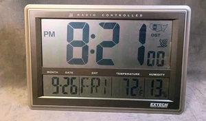 Extech Large Coroner's ⚰️ Atomic Radio Wall Clock, Calendar, Temperature, Date - Picture 1 of 3