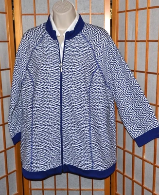 NWT Weekends by Chico's Seaway Diamonds Bue Ribbed Jacquard Jacket Sz. 3 ( XL ) - Image 1 of 4
