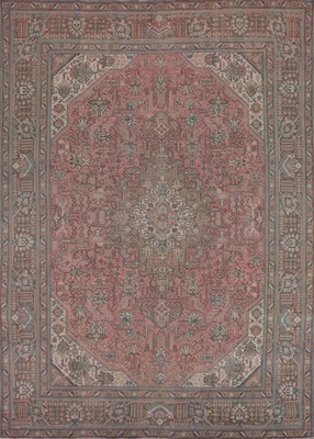 Pink Geometric Vintage Area Rug 10x12 Handmade Wool Traditional for Living Room - Image 1 of 4