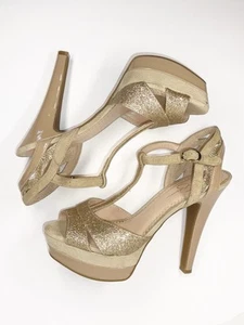 Jessica Simpson Bolero Heels Formal Gold Open Toe Ankle Strap Stiletto Nude 8.5 - Picture 1 of 16