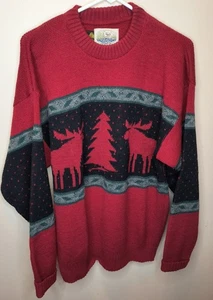 Vintage ALPS Merrimac Valley Pullover Herren Large rot Strick Wolle Elch Outdoor  - Bild 1 von 5