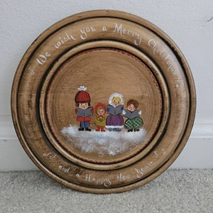 Vintage Wooden Plate Small Painted Hanging Wall Decor Plaque Christmas Wish - Picture 1 of 9