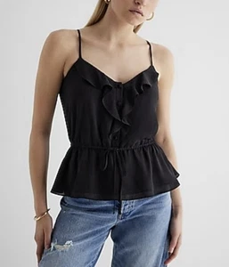 Cami Express Para Mujer Sin Mangas Talla XS Negro Volantes Abotonados Peplum Nuevo con Etiquetas $44 - Imagen 1 de 10