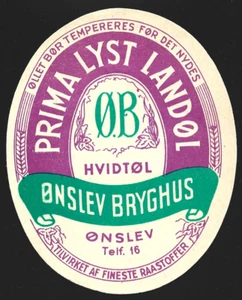 Brewery ØNSLEV Bryggeri Onslev, DENMARK Authentic Old beer label - Picture 1 of 2
