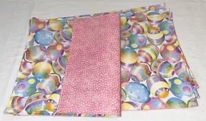 Easter Reversible Placemats Egg Stripe Polka Dot Pink Yellow Blue White Set of 4 - Picture 1 of 8