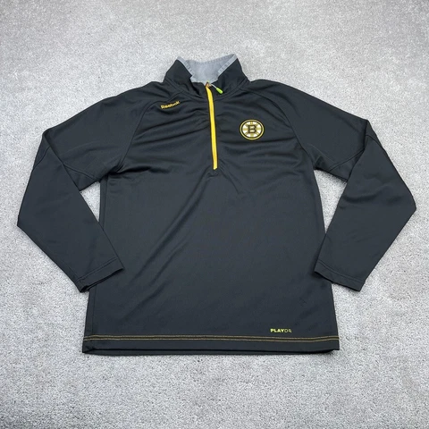 Boston Bruins Pullover Mens Medium Black Quarter Zip Sweater Reebok Center Ice Cover