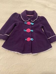 Kids Headquarters EUC Baby Girls' Purple Fleece Coat with Pink Rosettes Sz 12M