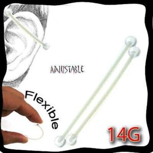 Pair Clear Acrylic Flexible Retainers 14G 40mm Ear Industrial Barbells Navel Wit