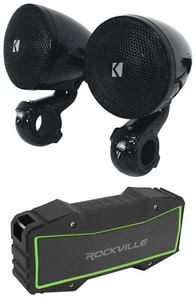(2) Kicker 47PSMB32 3" PSM Motorcycle/ATV Handlebar Speakers + Bluetooth Speaker - Picture 1 of 12