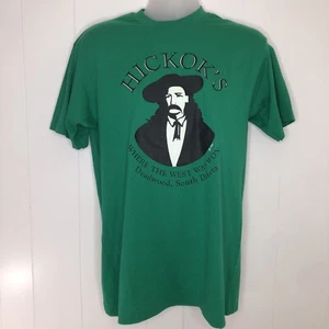 VTG Hickok’s Deadwood SD Hanes Fifty-Fifty Green T-shirt L Single Stitch USA - Picture 1 of 10