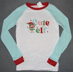 Jammies For Your Families Girls 10 PJ Top Cute Elf Long Sleeve White Christmas - Picture 1 of 5
